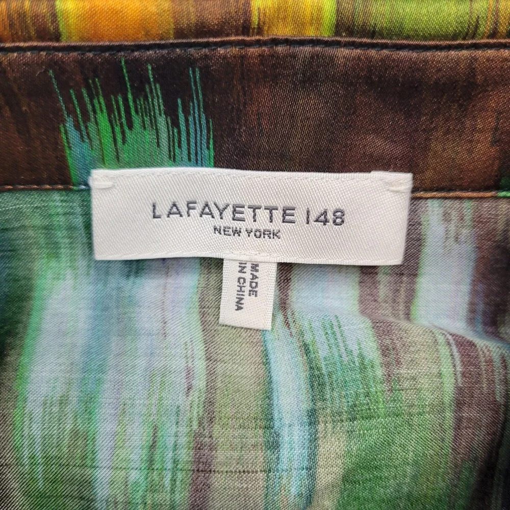 Lafayette 148 Button Up Shirt Womens XS Green Abstract Print Viscose Long Sleeve - Picture 2 of 6